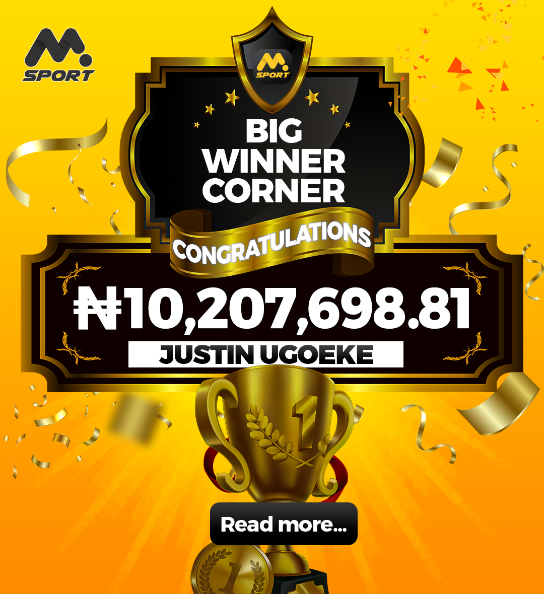 MSport Customer, Justin, Wins 10 Million Naira with 1,000 Naira Stake